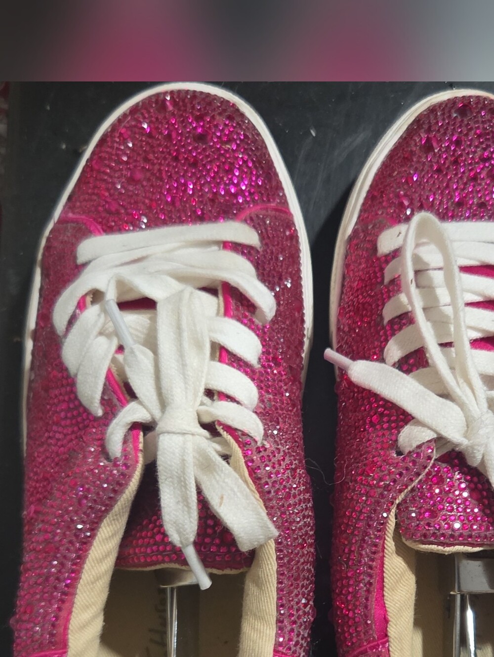 Betsy Johnson Pink Rhinestone Platform Lace-Up Sneakers sz 7 Gently Used